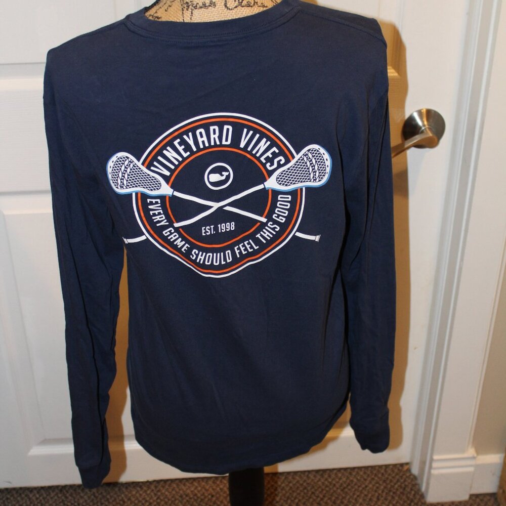 Vineyard Vines Long Sleeve Pocket T-Shirt - Lacrosse  - Blue -  XS